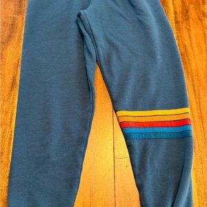 AVIATOR NATION Blue Track Pants with Rainbow Stripes